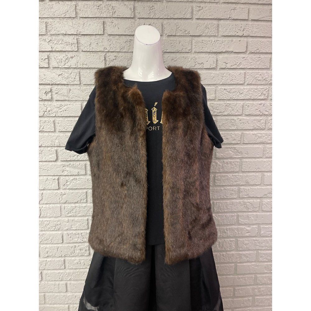 Worthington Chocolate Brown Faux Far Vest Size L